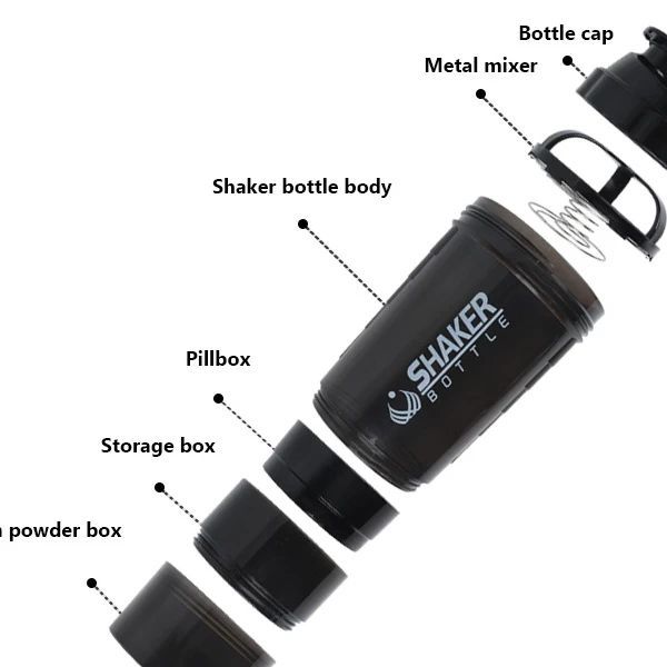 3-Layer Protein Shaker Bottle with Storage Compartments – 600ml Fitness Mixer Cup