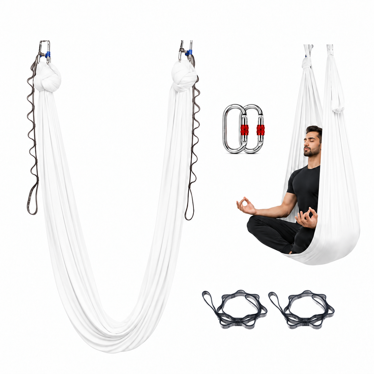 White aerial yoga hammock set on white background
