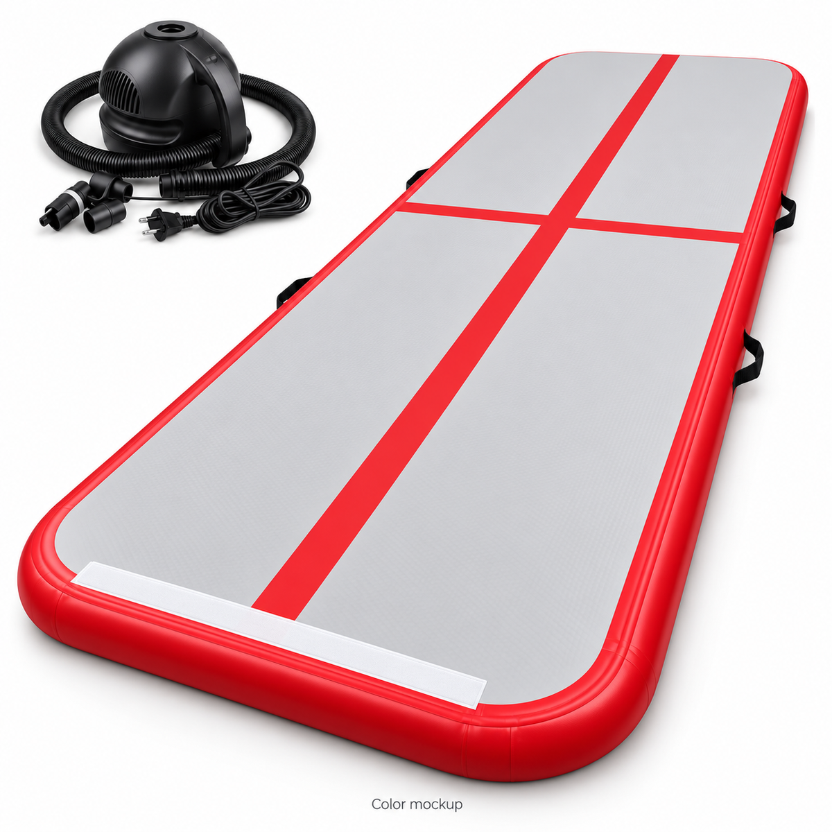 Red 3m × 1m × 10cm air track with electric pump — color mockup