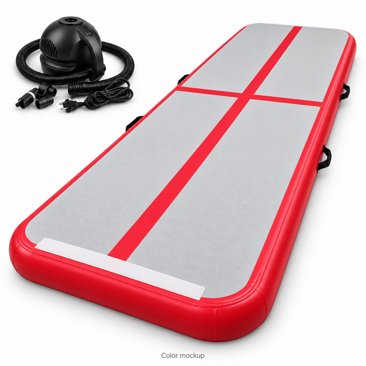 Red 3m × 1m × 20cm air track with electric pump — color mockup