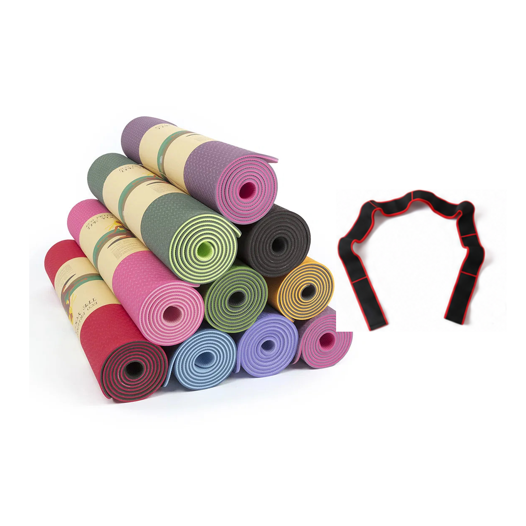 Yoga Starter Bundle with Tpe Yoga mat and Numbered Yoga Strap on white background