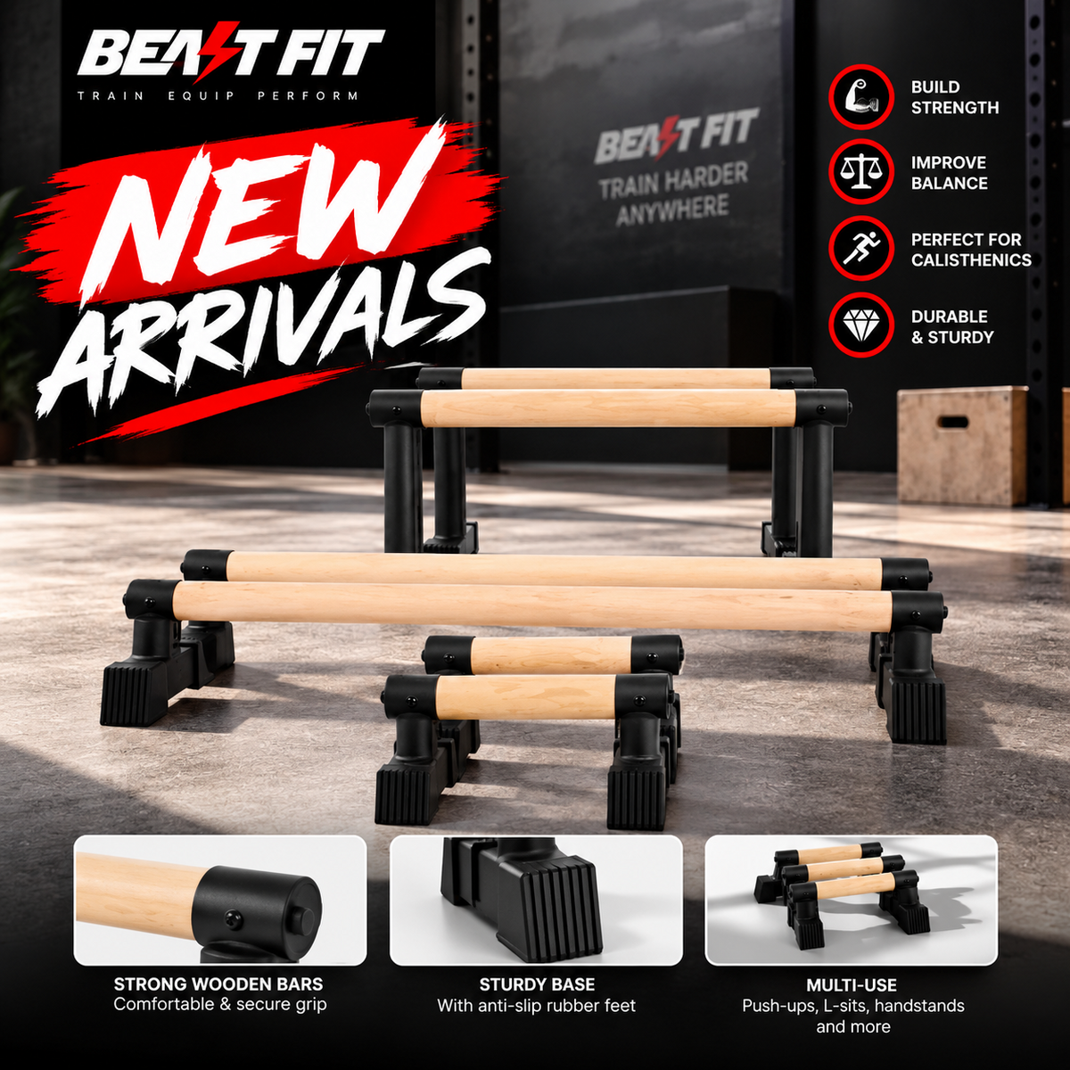 BEAST FIT Premium Wooden Parallel Bars new arrivals feature image