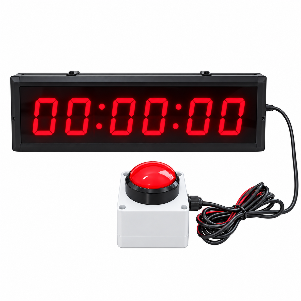 LED Sports Timer with Red Start Button on white background
