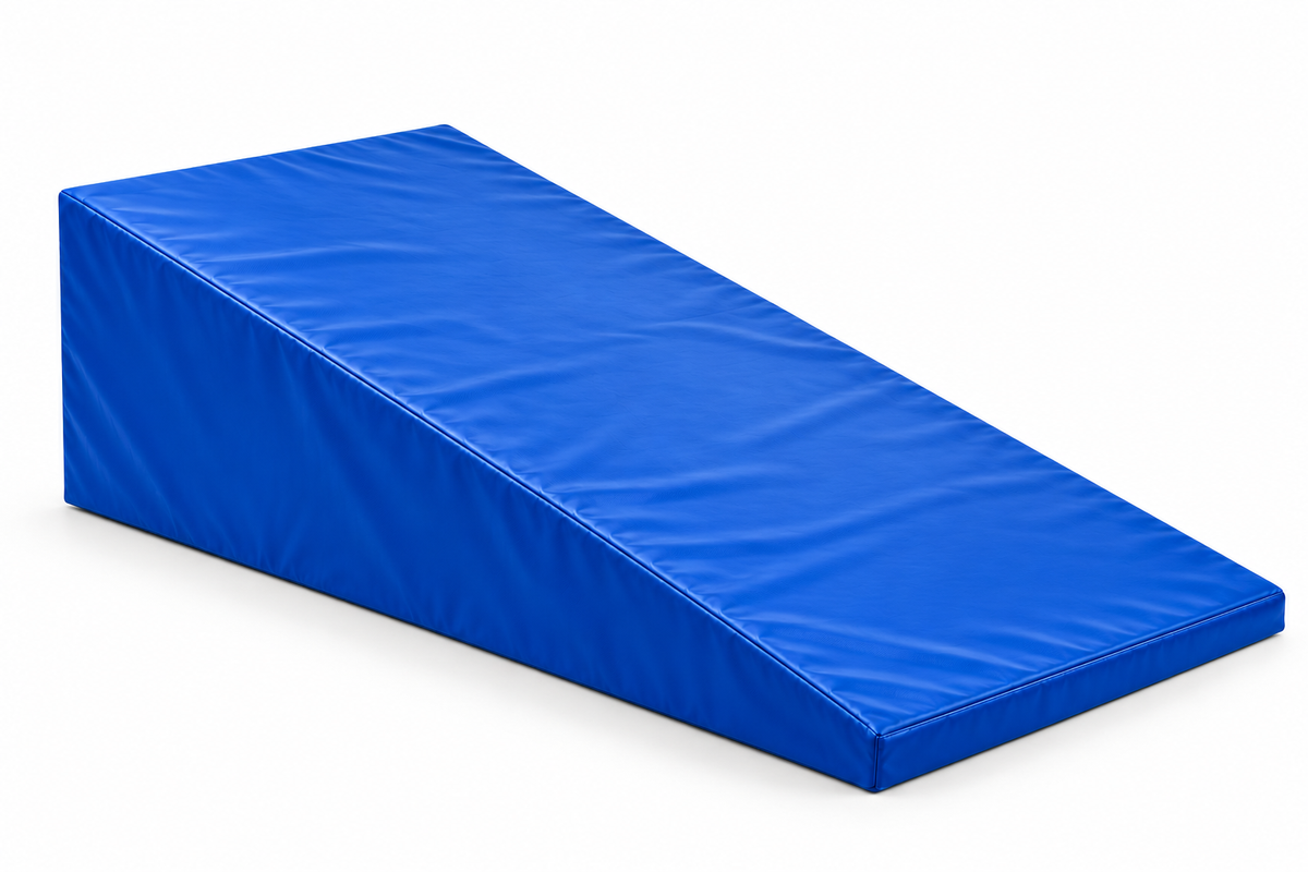 Blue gymnastics incline wedge mat on white background