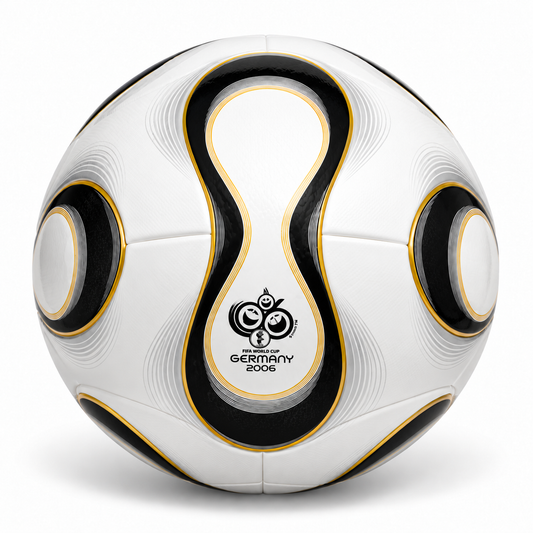 2006-style white football with black and gold panels