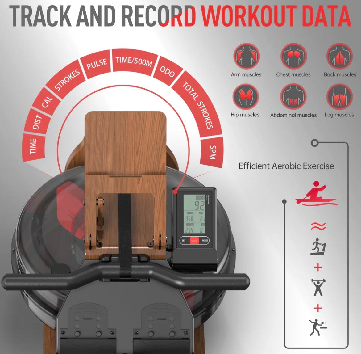 Solid Oak Water Resistance Rowing Machine