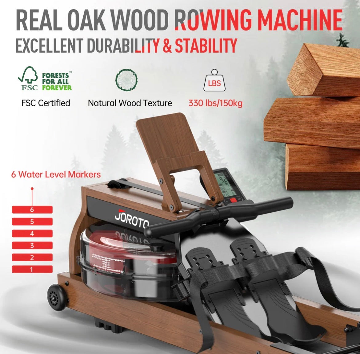 Solid Oak Water Resistance Rowing Machine