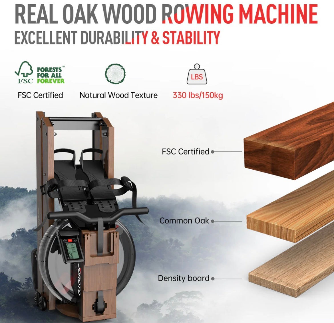 Solid Oak Water Resistance Rowing Machine