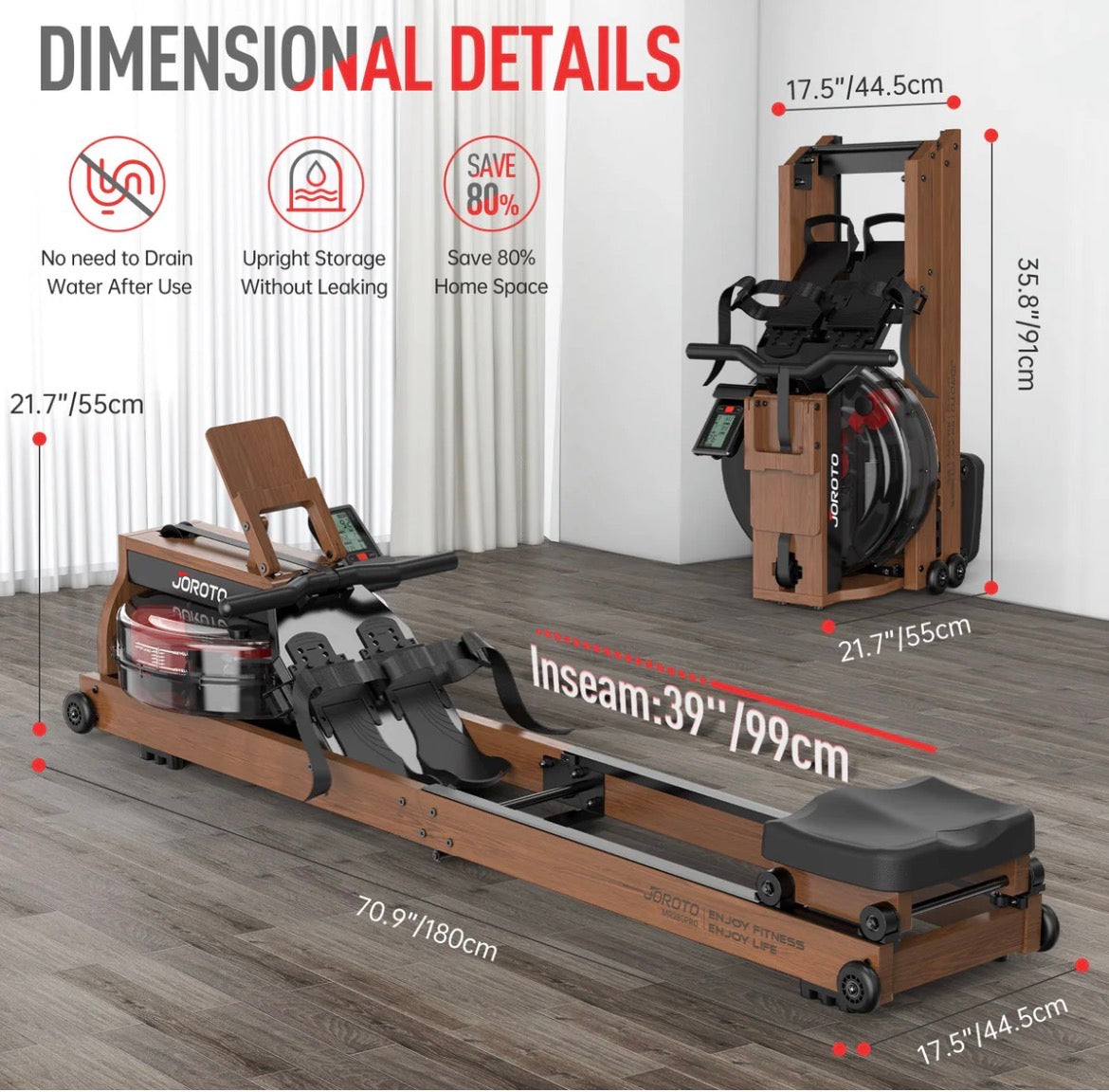 Solid Oak Water Resistance Rowing Machine