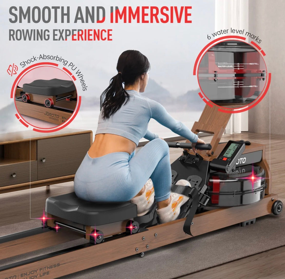 Solid Oak Water Resistance Rowing Machine