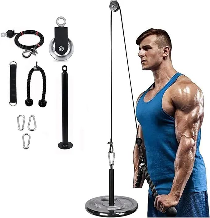 3-in-1 Adjustable Pulley Cable System – LAT Pulldown, Tricep, and Fitness Training Kit