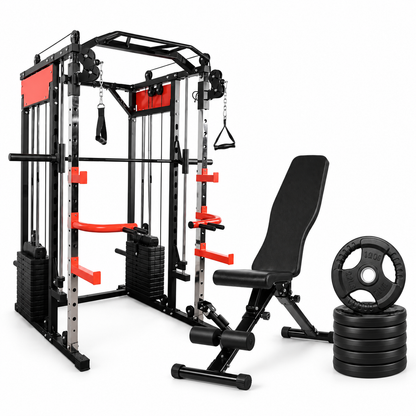 Home Gym Bundle – Multi-Functional Machine + Adjustable Bench + 150KG Weight Set