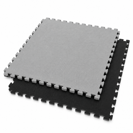 Black and grey 1m x 1m interlocking puzzle mats, 2.5cm thick