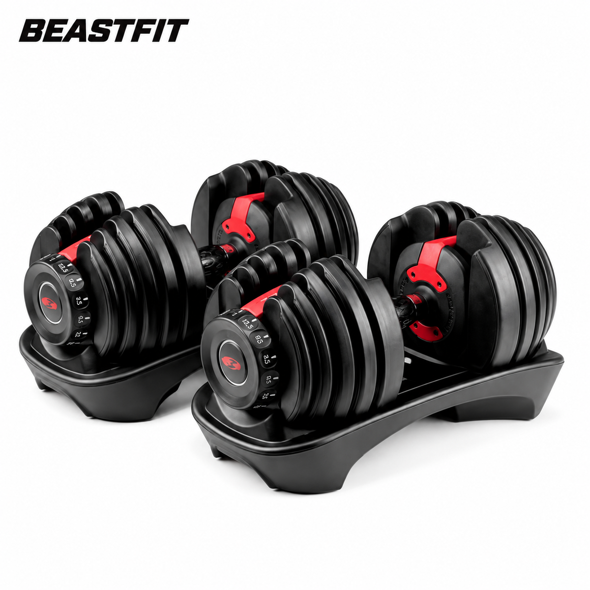 BEASTFIT adjustable dumbbells set 24kg on white background