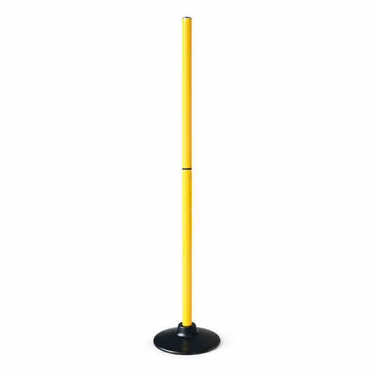Single yellow adjustable agility pole with black base