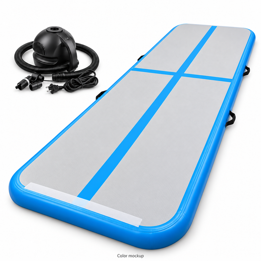 Blue 3m × 1m × 10cm air track with electric pump — color mockup