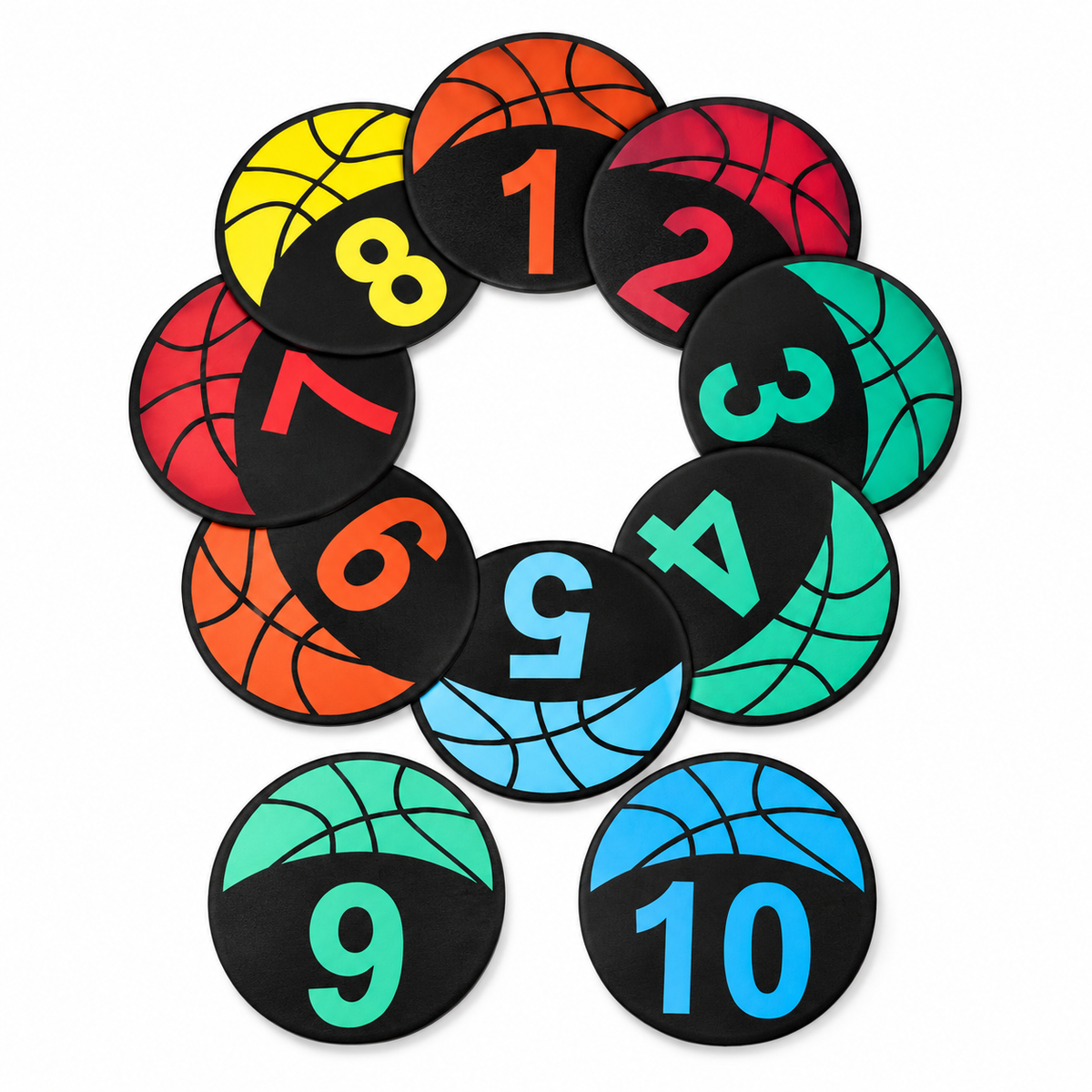 Basketball numbered flat markers set of ten