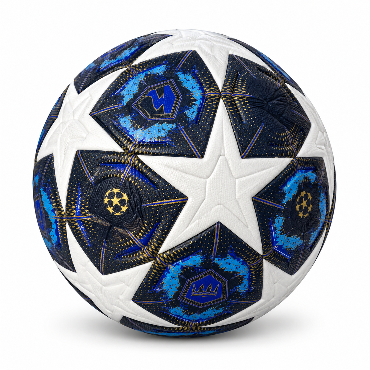 Blue and black football with white star panels