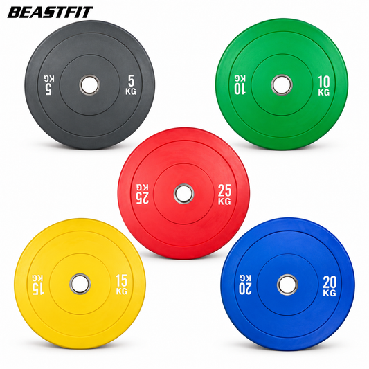 Bumper Olympic Weights — clean white background with BEASTFIT branding