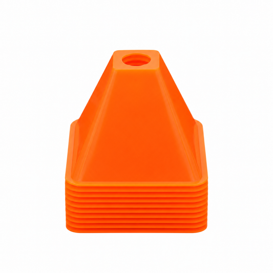 10 cm Orange Training Cones — Set of 10 on white background