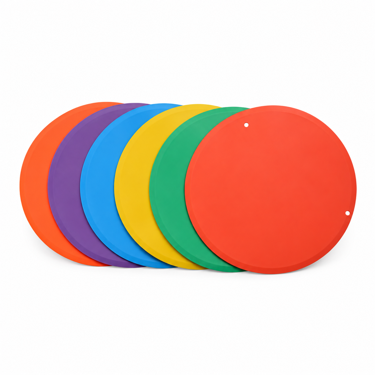 Six colorful flat cones