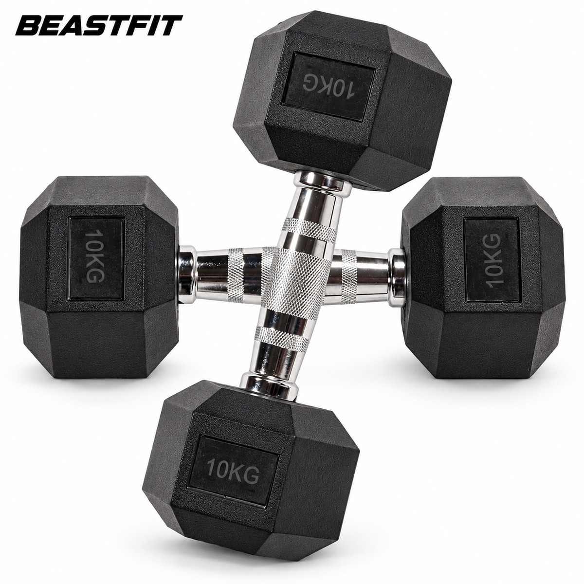 BEASTFIT hexagon dumbbell pair on white background