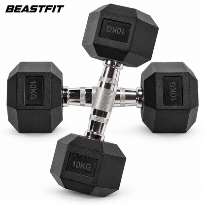 BEASTFIT hexagon dumbbell pair on white background