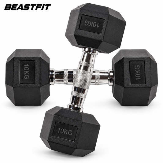 BEASTFIT hexagon dumbbell pair on white background