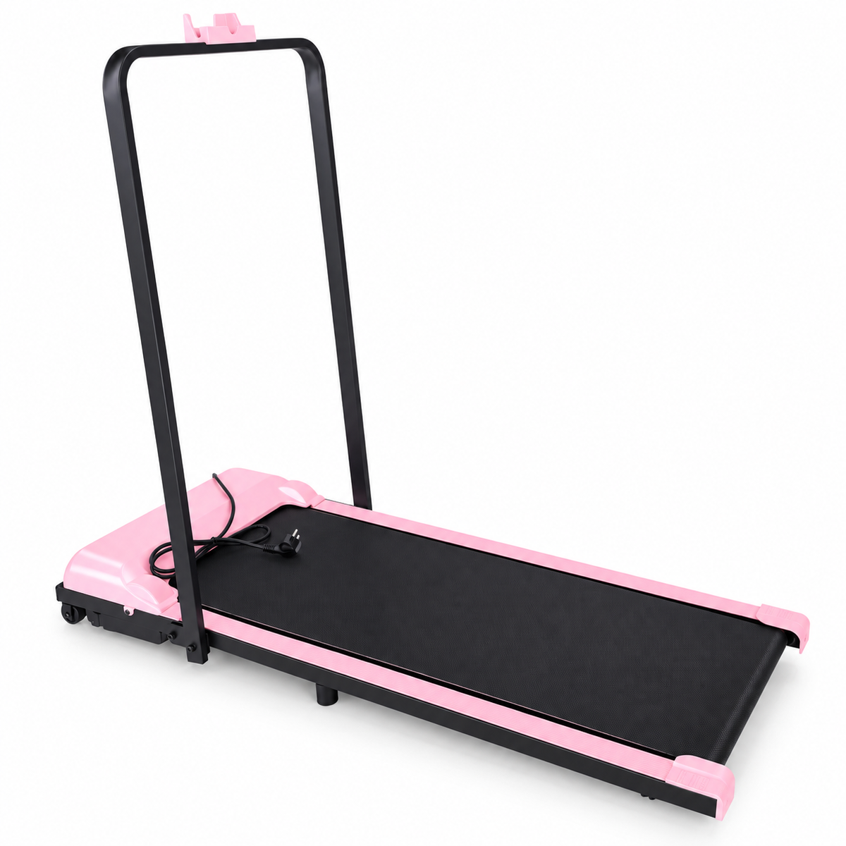 Pink Walking Treadmill with Handrail on white background