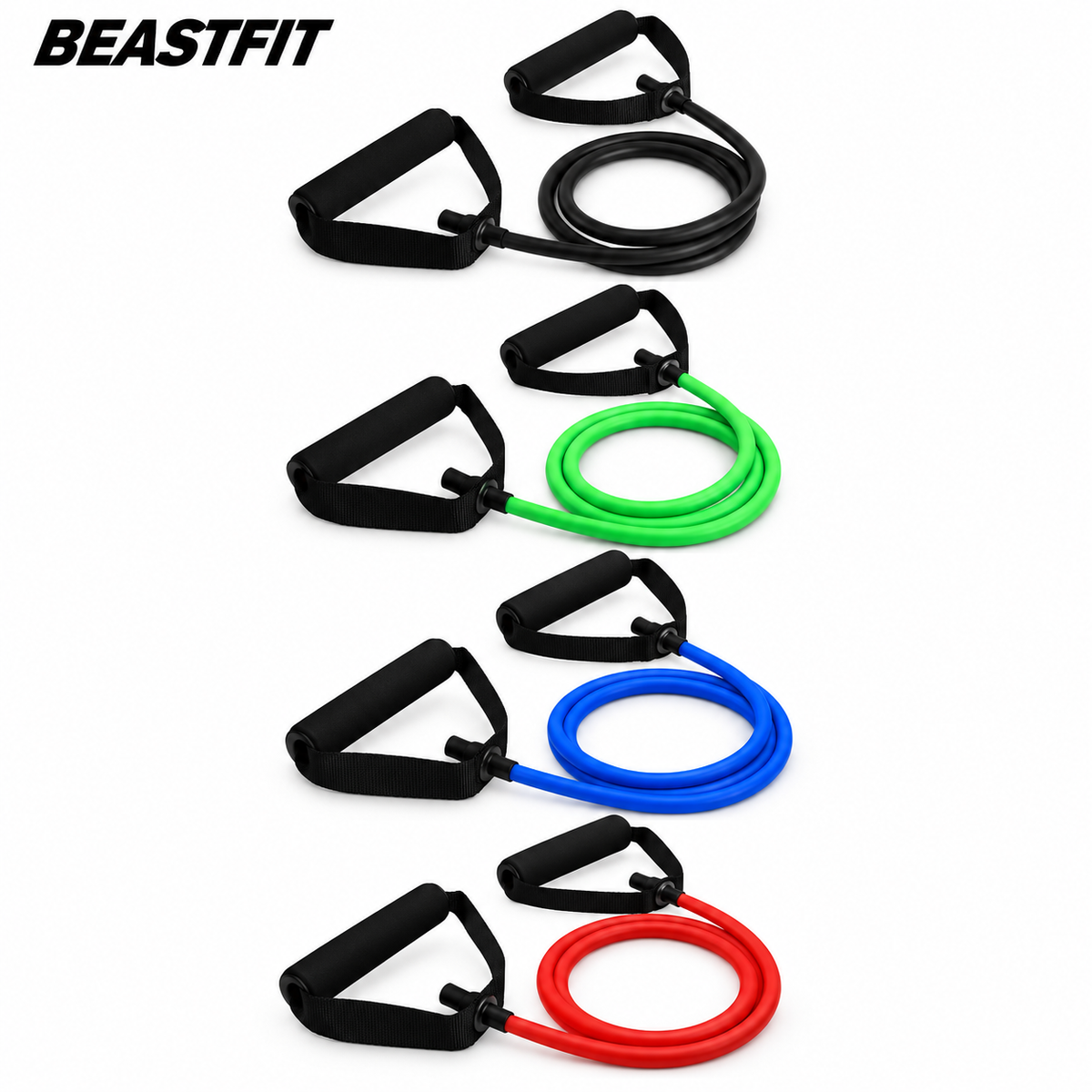 BEASTFIT tube resistance bands with handles on white background