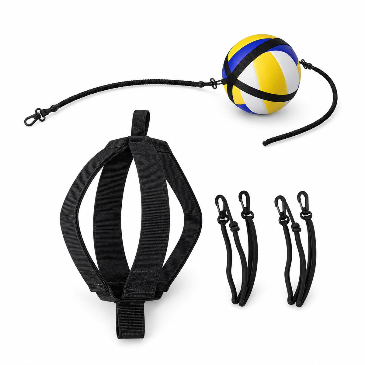 Volleyball solo trainer with tether and harness