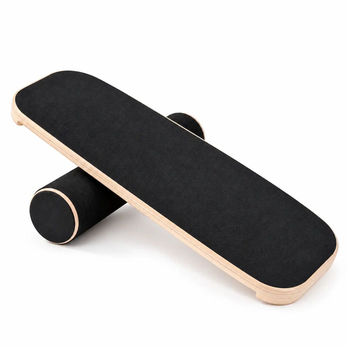 Wooden balance board with roller – black and natural wood