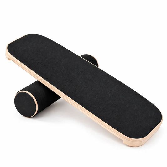 Wooden balance board with roller – black and natural wood
