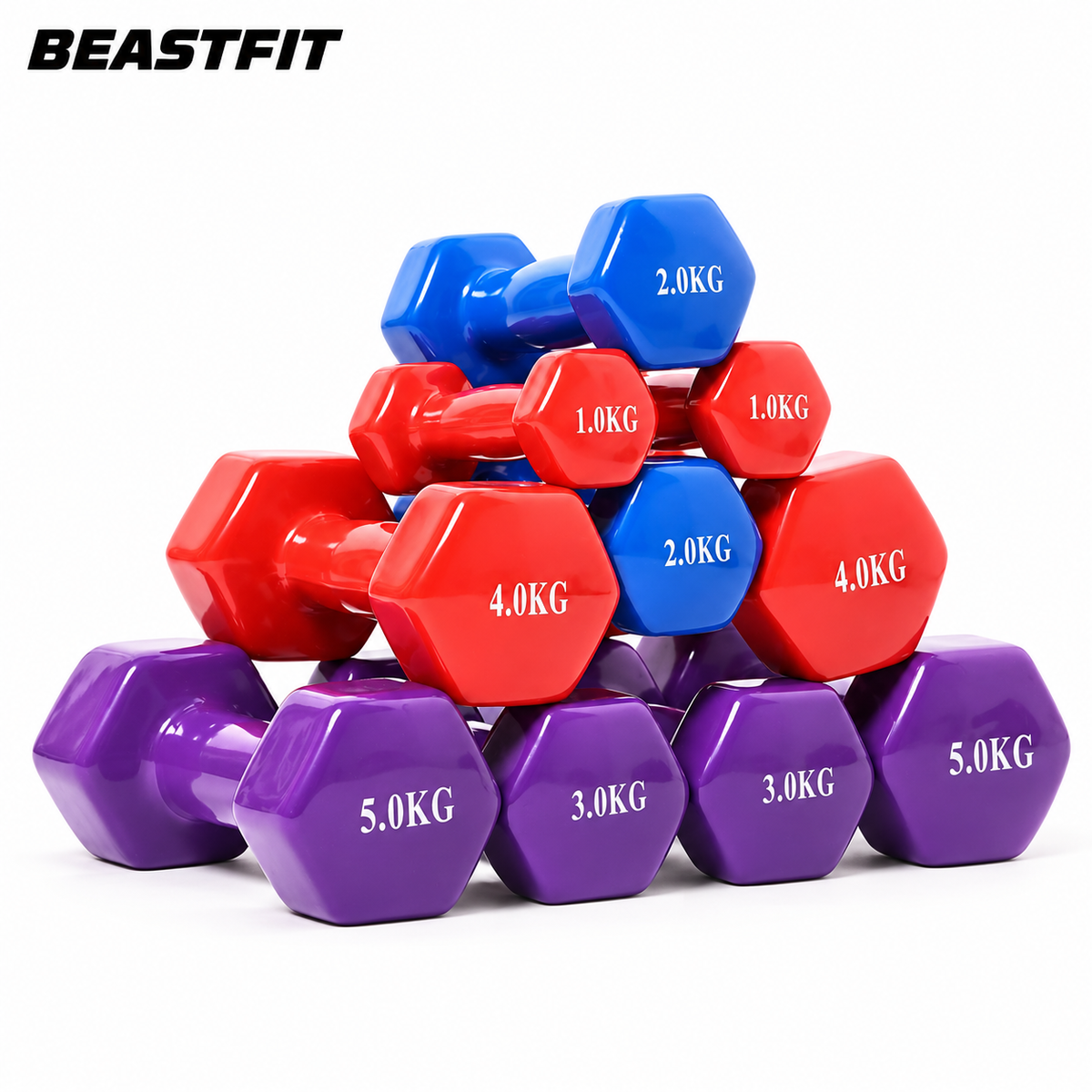 Yoga Dumbbells Pair — clean white background with BEASTFIT branding