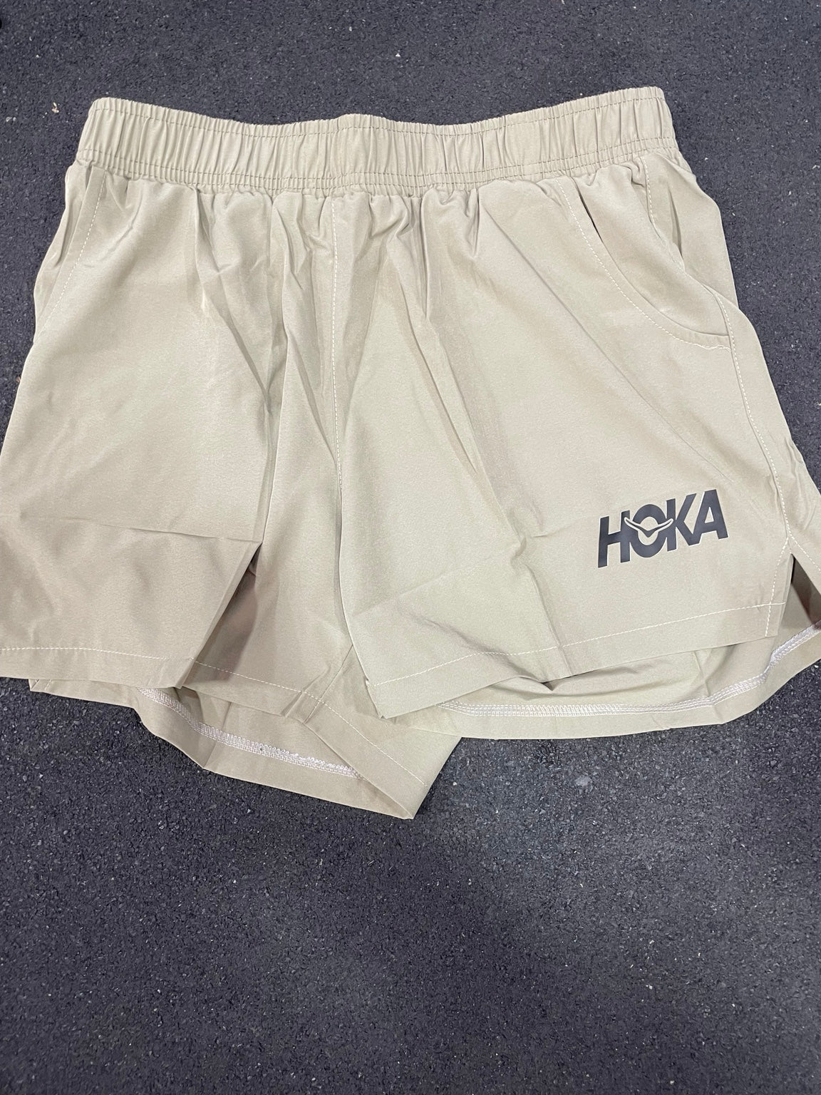 Men's beige layered running shorts product detail