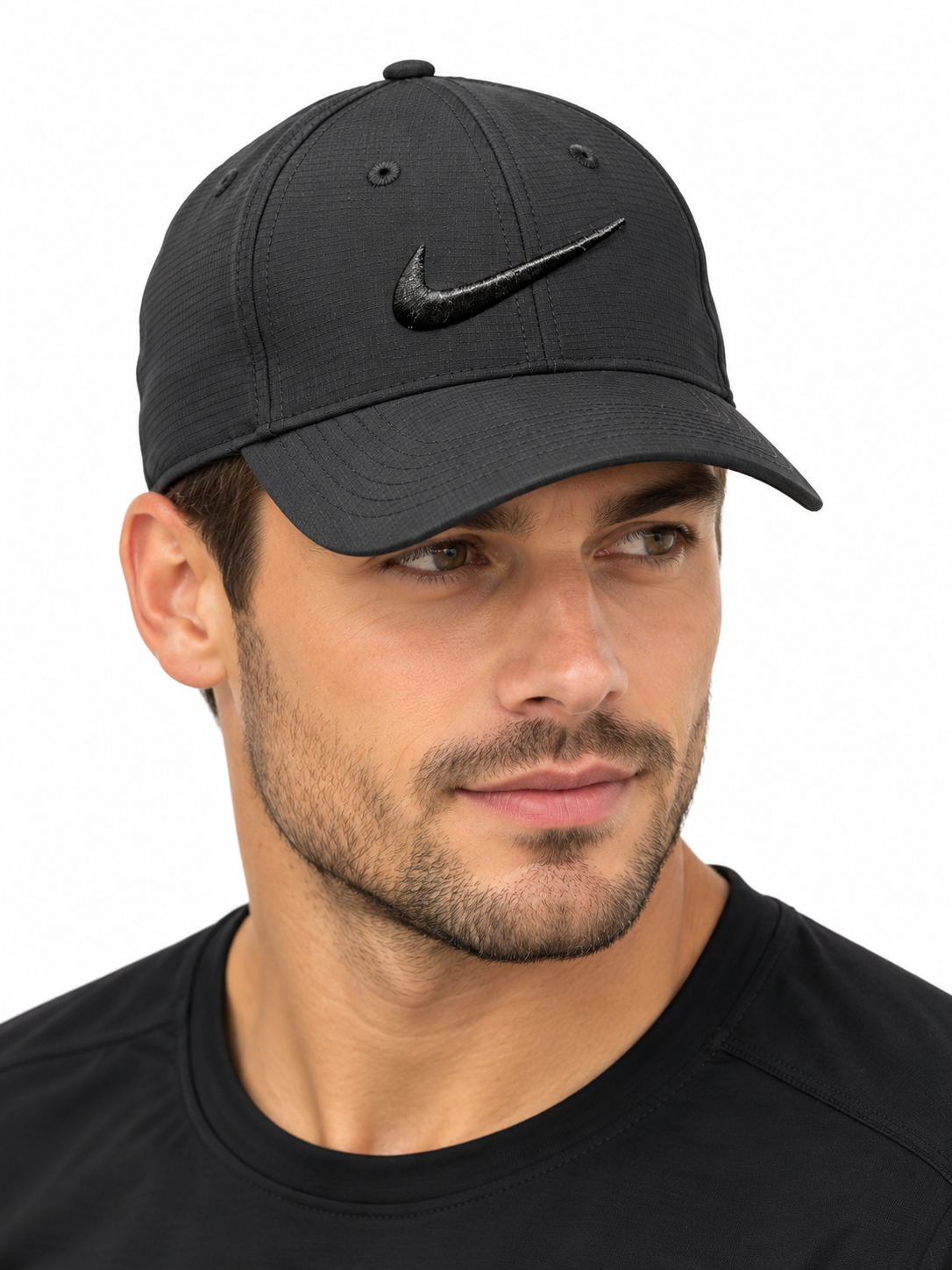 Black performance cap on model