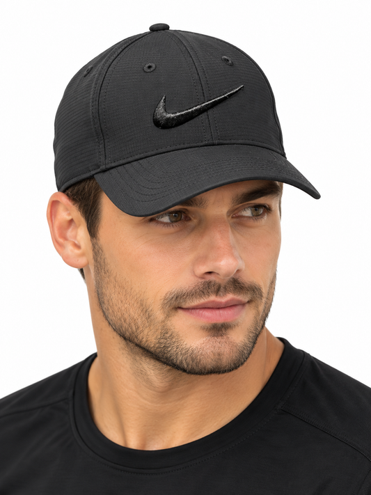 Black performance cap on model