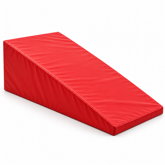 Red gymnastics incline wedge mat on white background