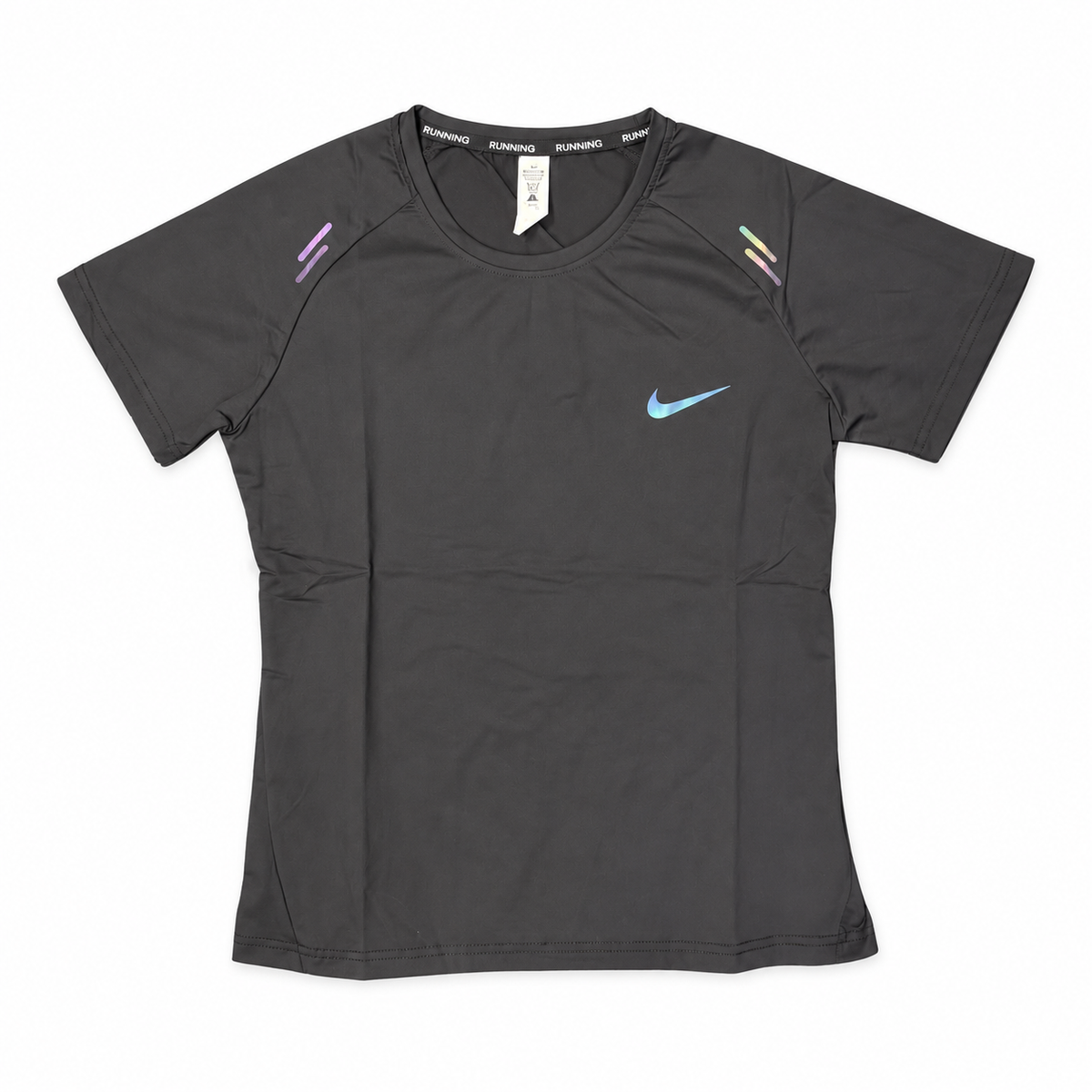 Charcoal Nike running T-shirt on white background
