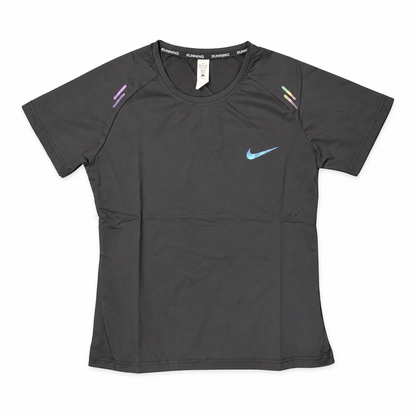 Charcoal Nike running T-shirt on white background