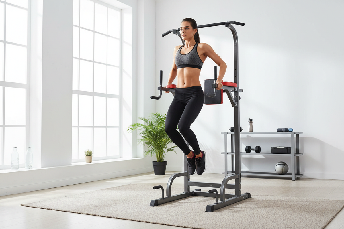 Person using a power tower for bodyweight training