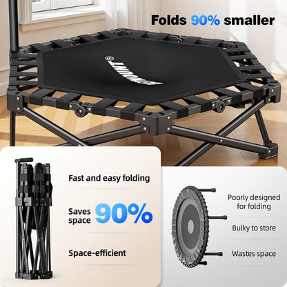 Foldable fitness trampoline setup and feature details