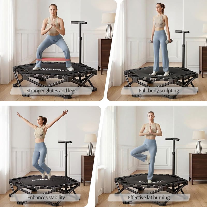 Foldable fitness trampoline exercise positions